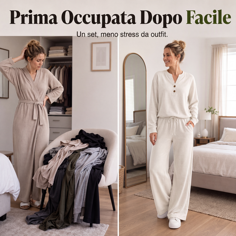 Conjunto de mujer con top cómodo y pantalones de pierna ancha