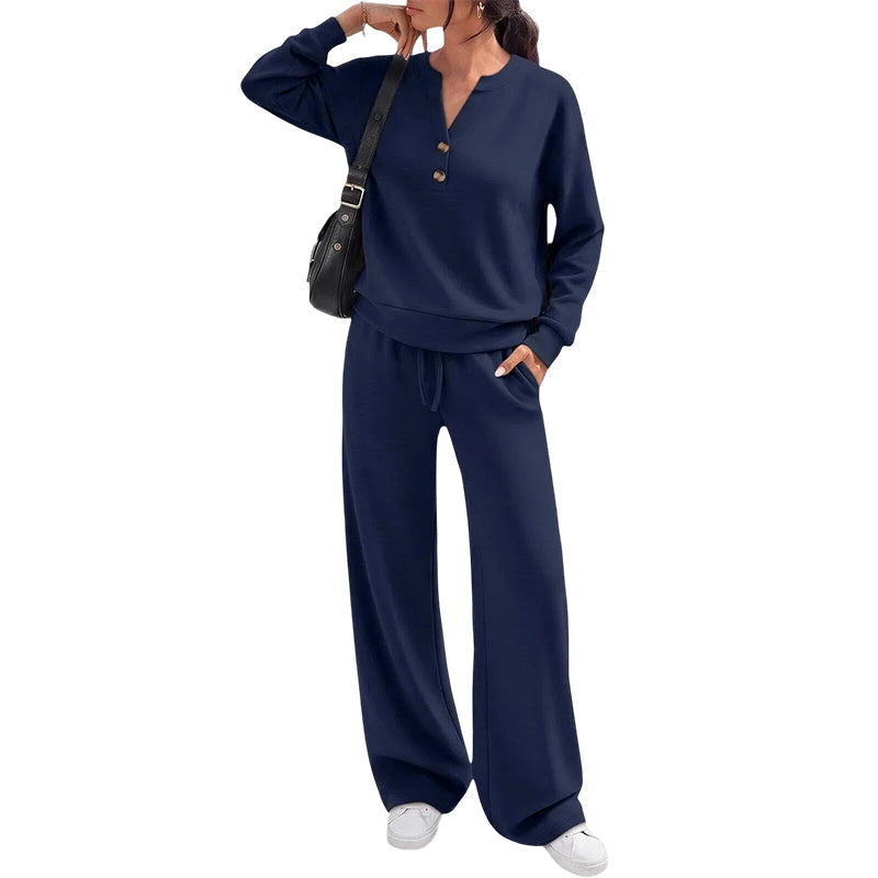 Conjunto de mujer con top cómodo y pantalones de pierna ancha
