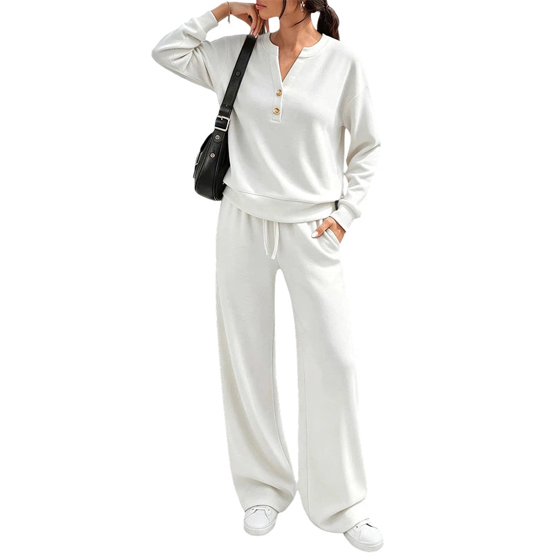 Conjunto de mujer con top cómodo y pantalones de pierna ancha