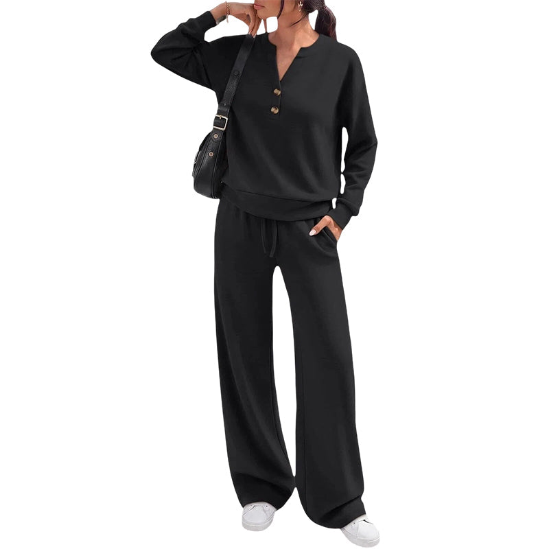 Conjunto de mujer con top cómodo y pantalones de pierna ancha