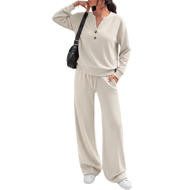 Conjunto de mujer con top cómodo y pantalones de pierna ancha