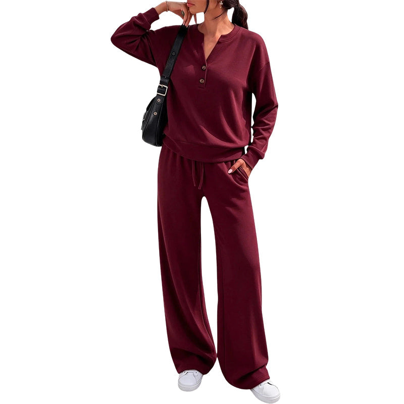 Conjunto de mujer con top cómodo y pantalones de pierna ancha