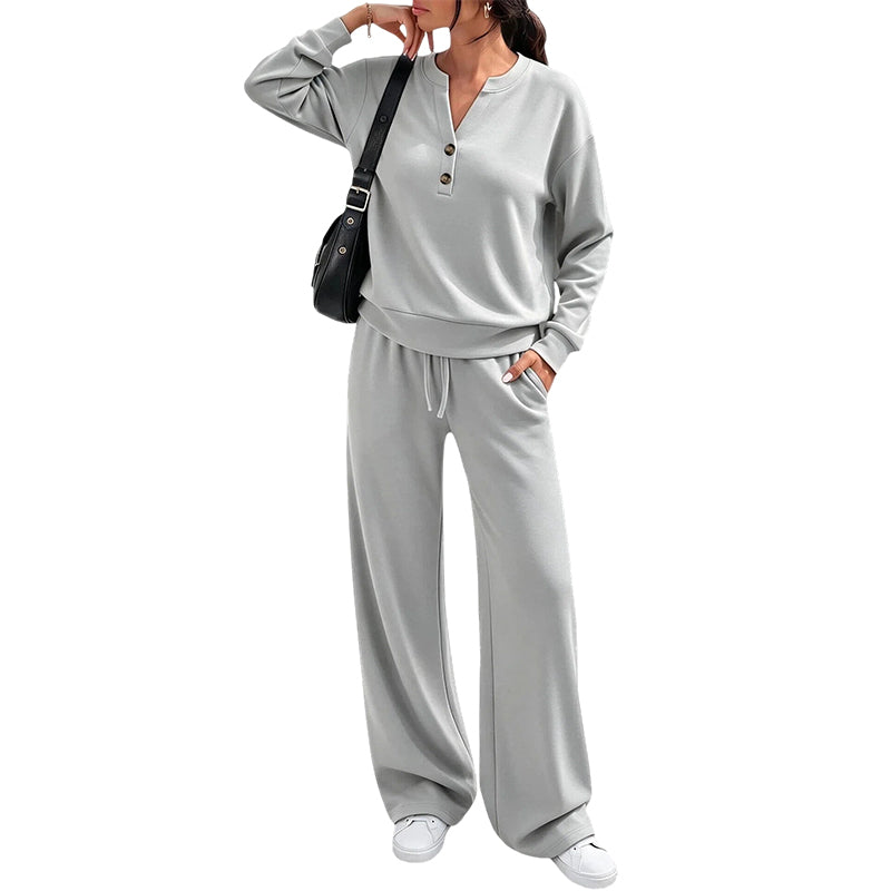 Conjunto de mujer con top cómodo y pantalones de pierna ancha