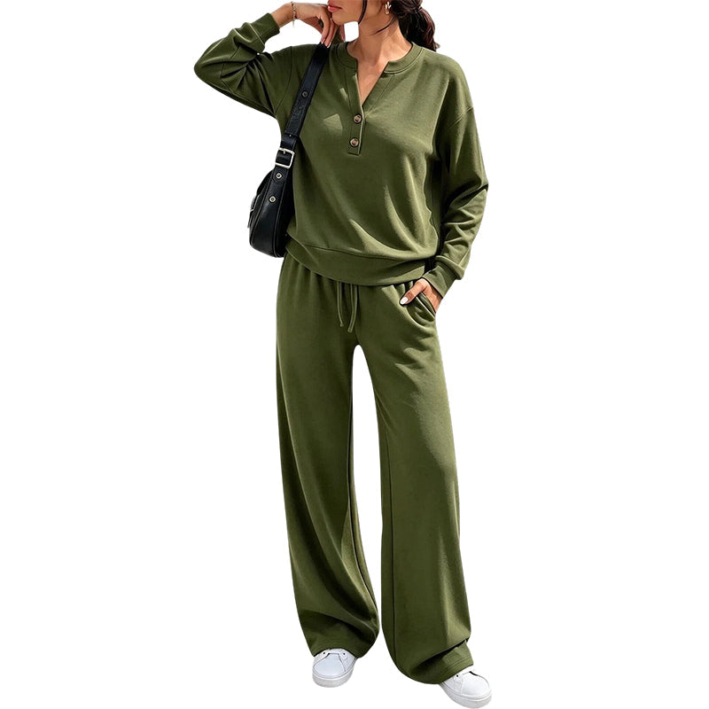 Conjunto de mujer con top cómodo y pantalones de pierna ancha