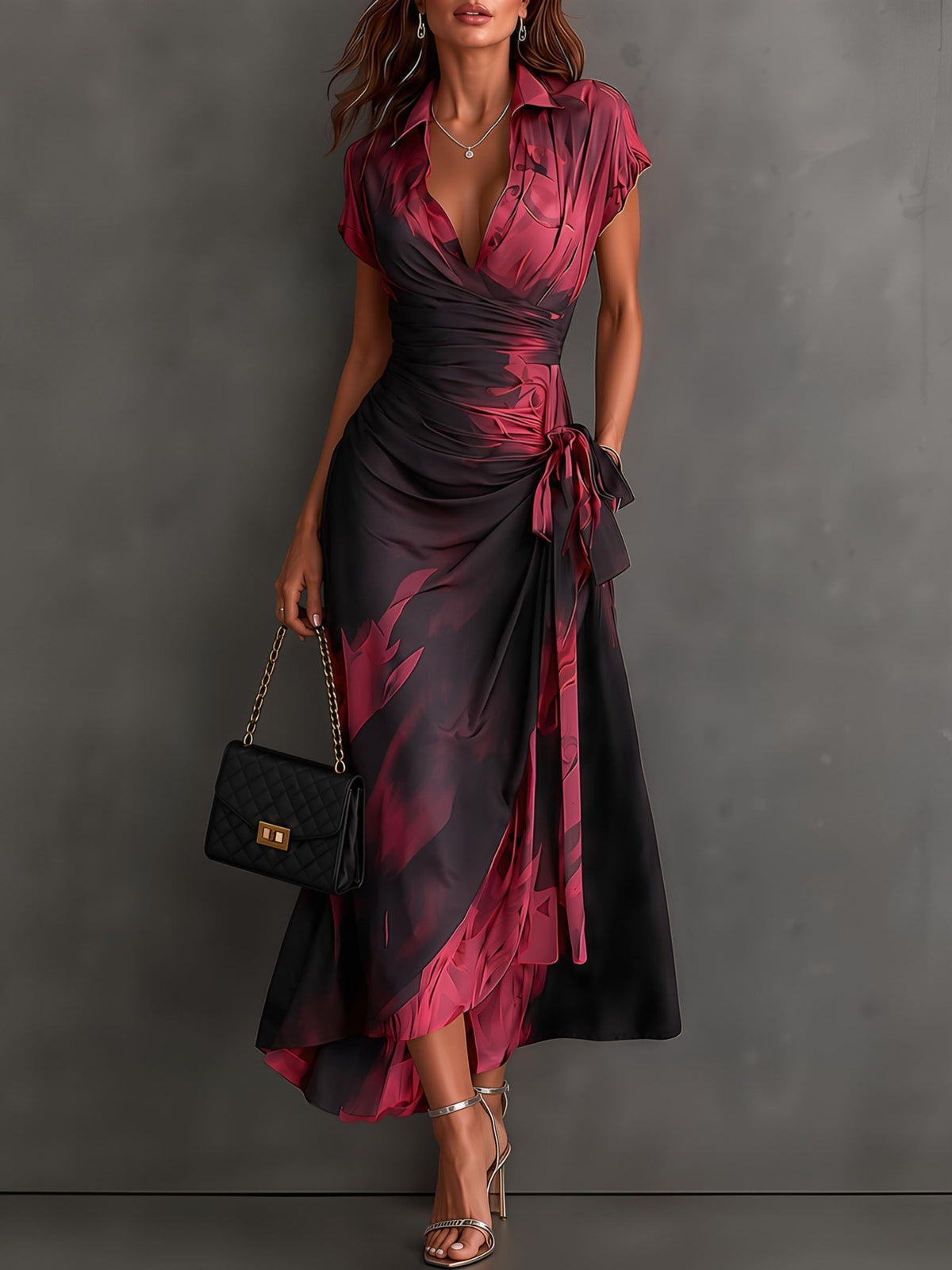 SOFIA | Vestido midi envolvente con estampado abstracto